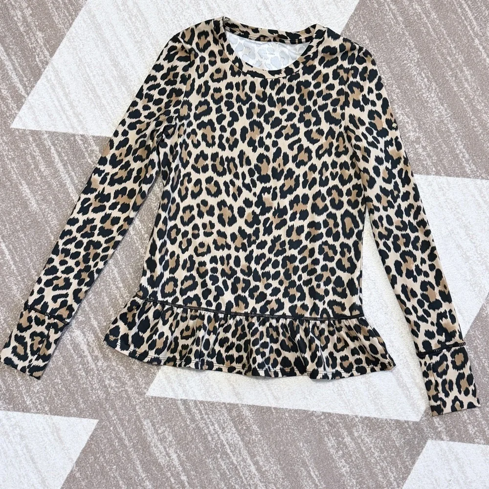 Kate Spade Active Performance Ruffle Top XS Leopard Print